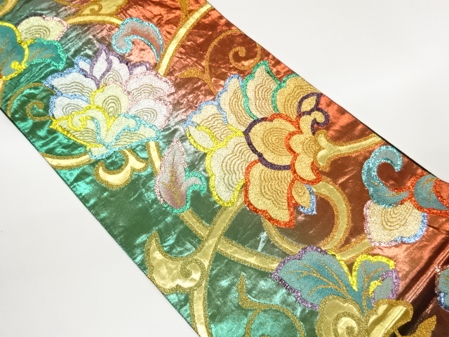 JAPANESE FUKURO OBI FOR FURISODE / PULP CLOTH / WOVEN FLOWER ARABESQUE
